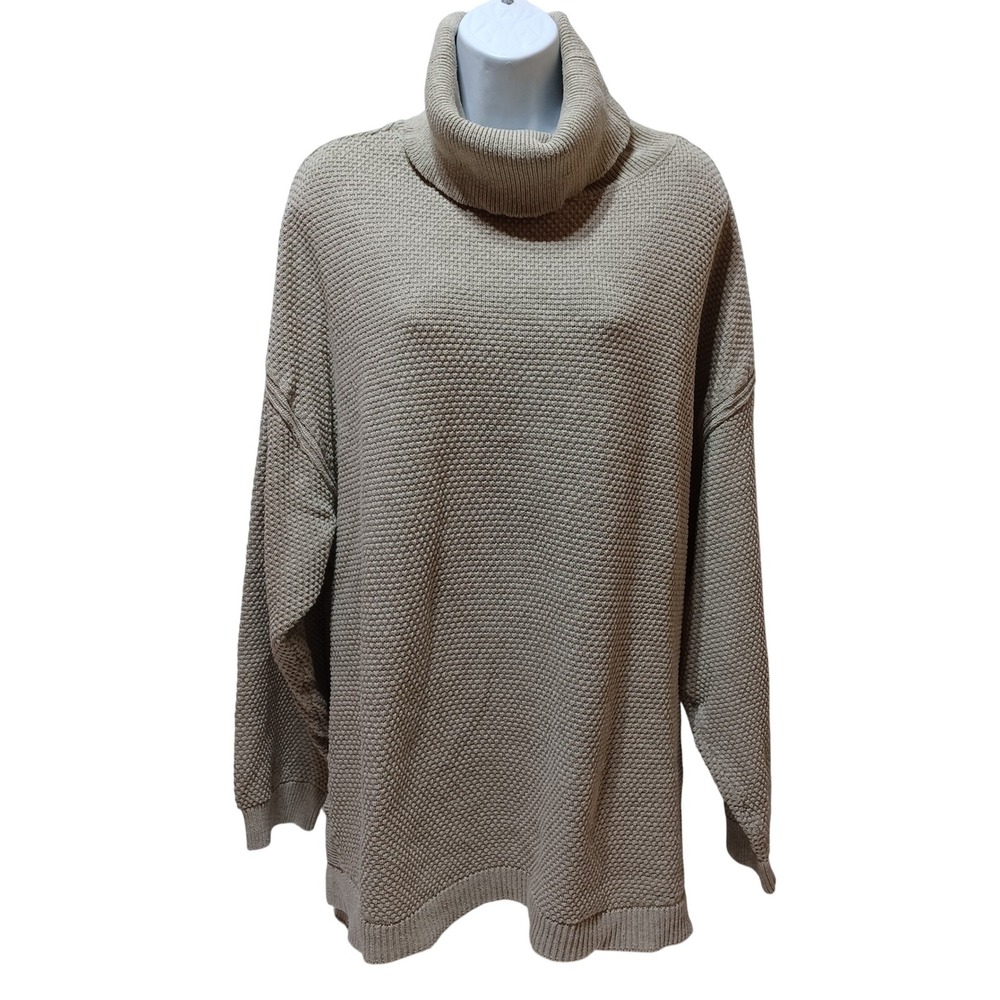 Free People Beach Sweater Womens M Tan‎ Cowl Neck Oversized Coastal Boho Travel